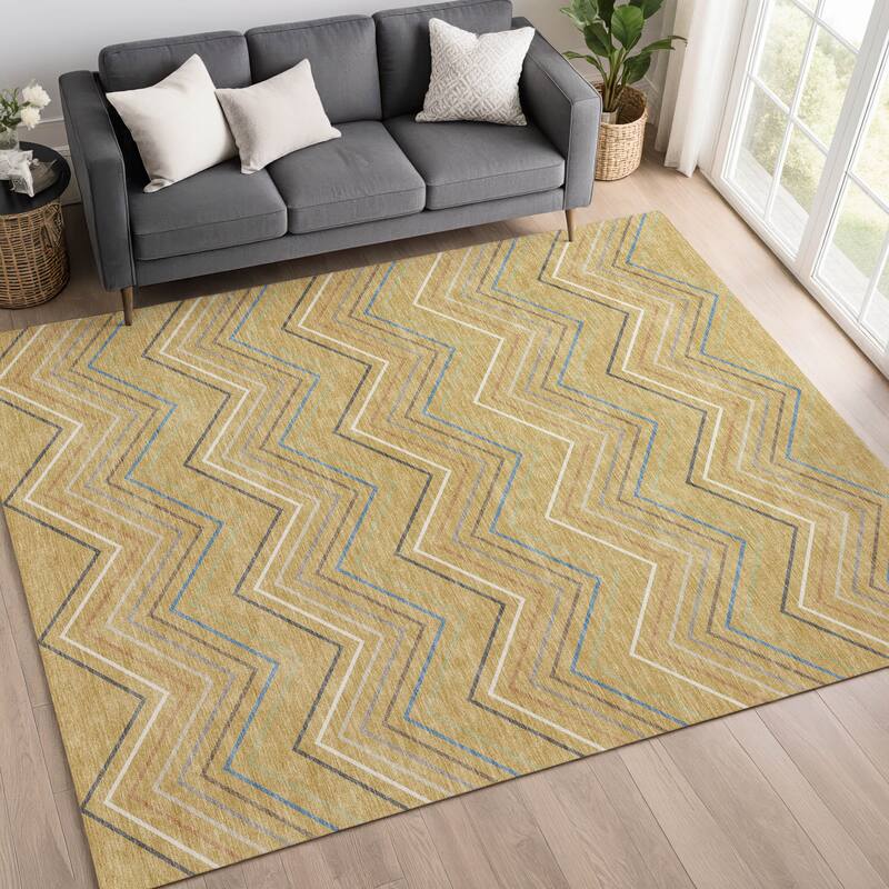 Machine Washable Indoor/ Outdoor Modern Chevron Chantille Rug