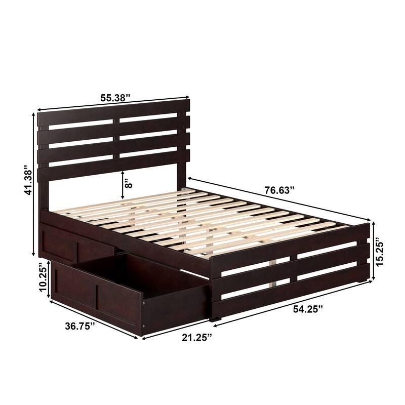 Oxford Full Platform Bed with Matching Footboard & 2 Storage Drawers in Espresso