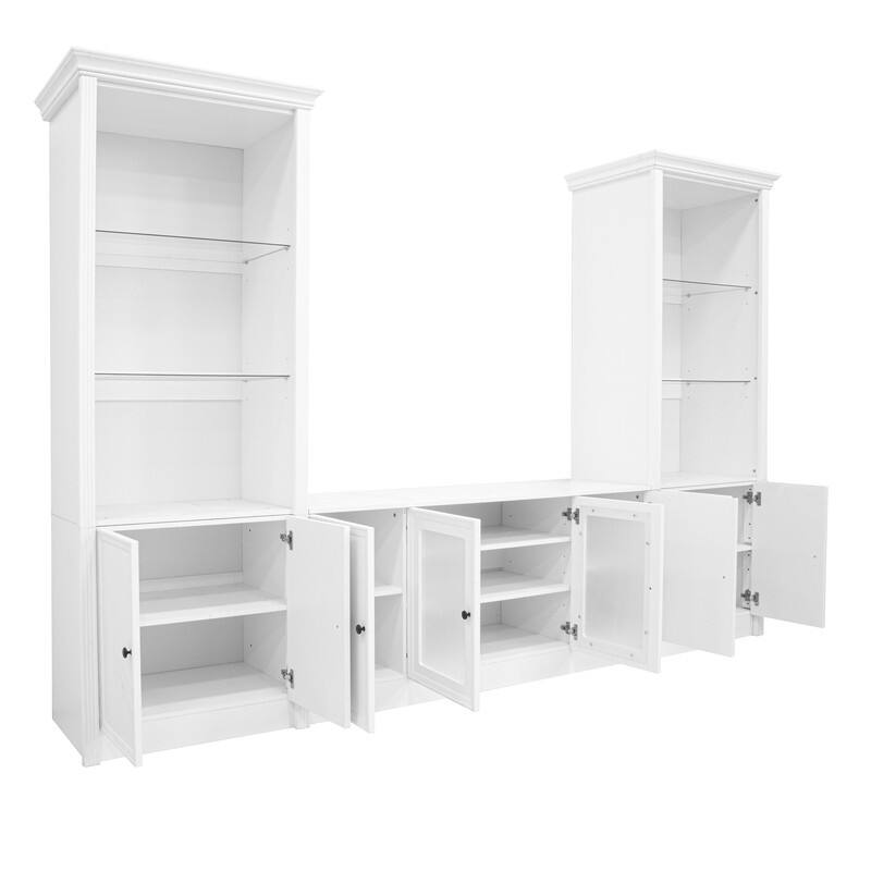 Modern 128.2" Wall Unit Entertainment Center for TVs up to 80", TV Stand Media Console with Bookshelves and Glass Cabinets