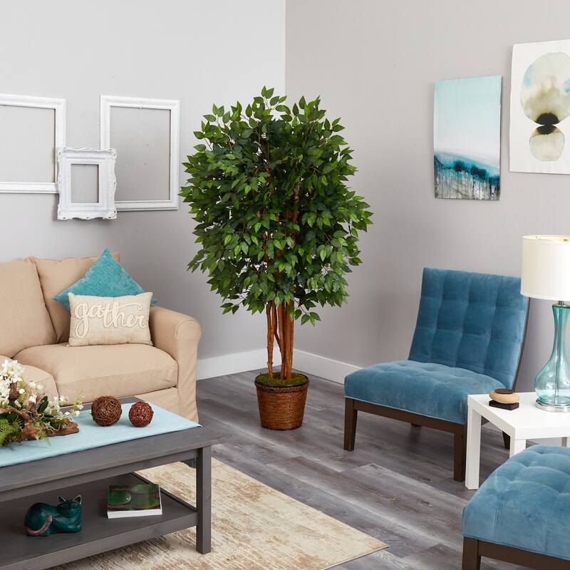 Artificial Ficus Tree 5.5Ft with Planter - Indoor Faux Weeping Fig Tree - Home Decor Accent - Green - 41-50 Inches