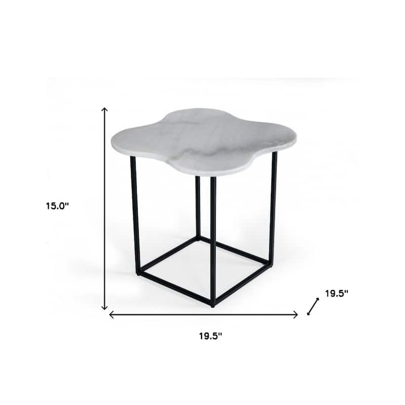 15" Modern Black Metal Frame End Table with White Free Form Marble Stone Top for Living Room Use - 15" H x 19.5"L x 19.5"W