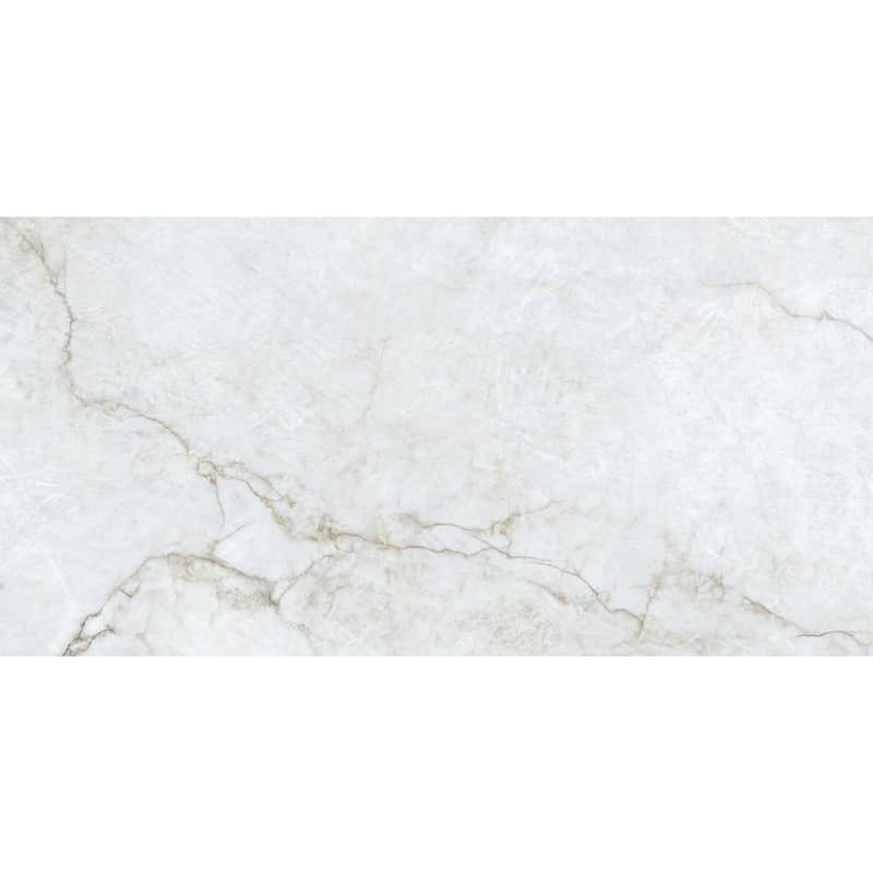 Beau 24x48 Polished Marble Look Porcelain Tile - Floor & Wall - Large Format - 4 x 4 Sample - White/Gold