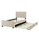 preview thumbnail 4 of 9, Twin Size Velvet Platform Bed with Pull-out Cord Twin Size Trundle, Upholstered Bed with Wooden Support Legs, Beige