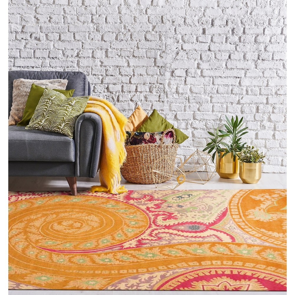 Hand-tufted Wool Orange Transitional Floral Paisley Rug