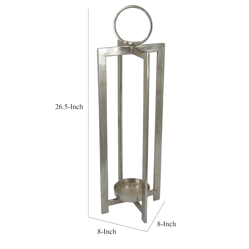 Siana Lantern Candle Holder, 27 Inch Tall, Silver Finished Metal Frame