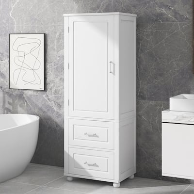 61" Tall Wood 1-door Bathroom Cabinet with Drawers and Adjustable Shelves