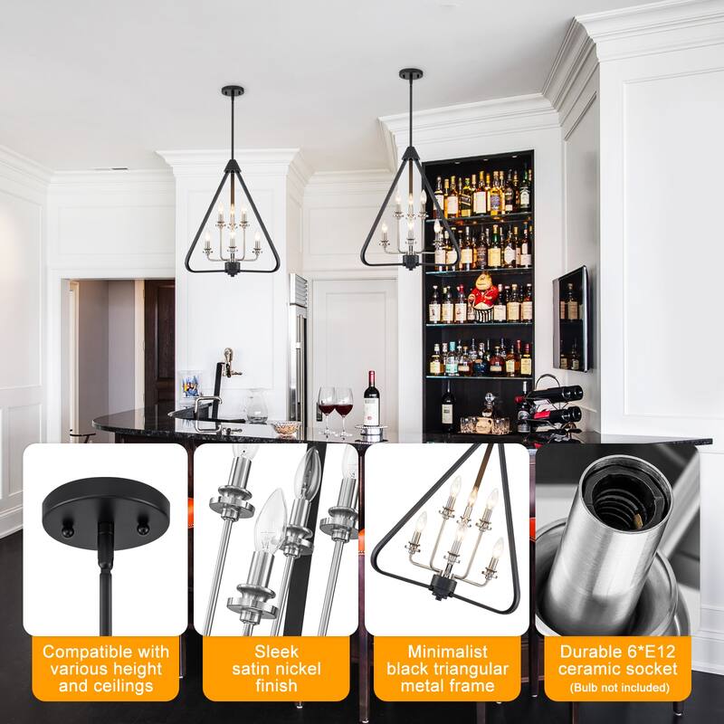 Industrial 6-Light Black & Nickel Tiered Pendant Chandelier Fixture - Dia.20.87-in