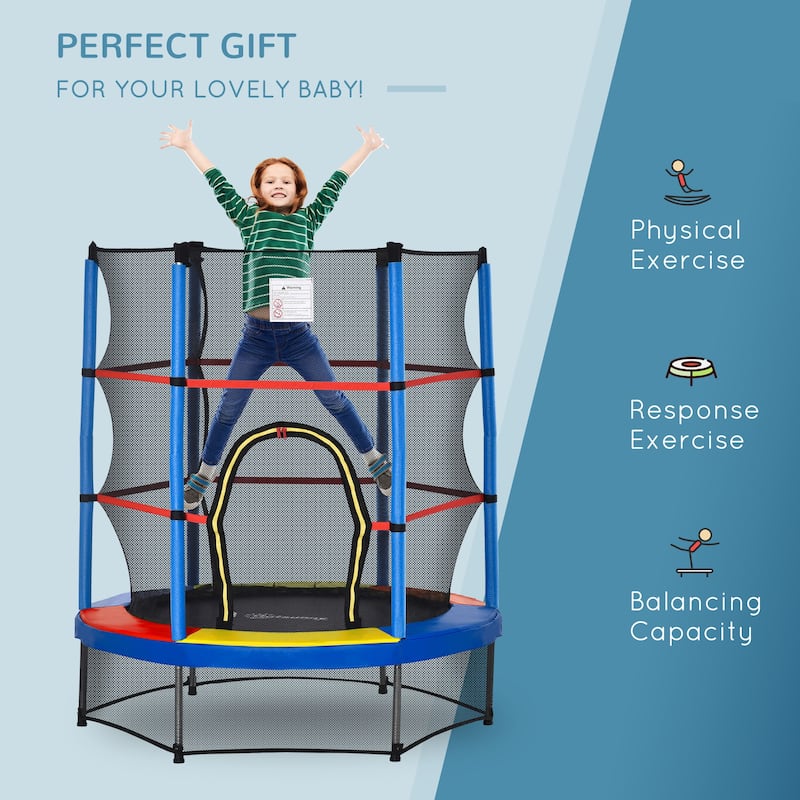 Outsunny 5' Diameter Kids Trampoline with Net for Indoors & Outdoors, Ages 3 to 6