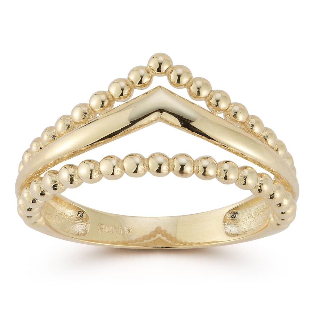 Soleil 14K Gold Beaded Triple Stack V Ring