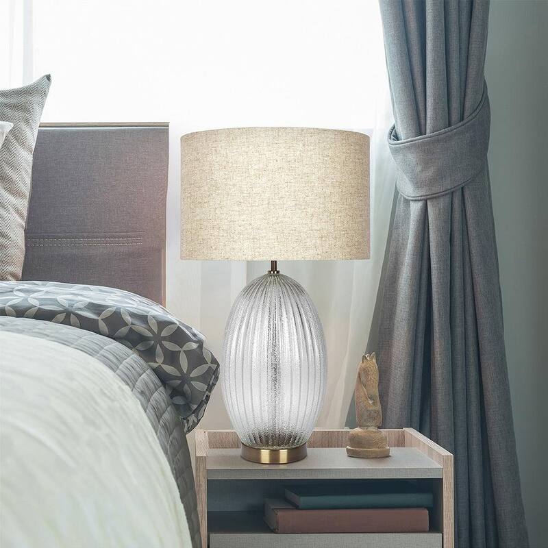 Ribbed Glass Lamp Base Clear Table Lamp Large Linen Shade