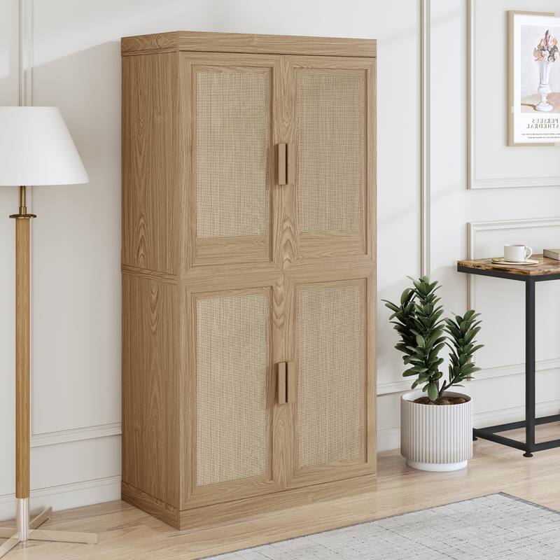 Modular Sideboard Cabinet with Storage Buffet Cabinet with Rattan Doors for Living Room Kitchen Dining Room Entryway