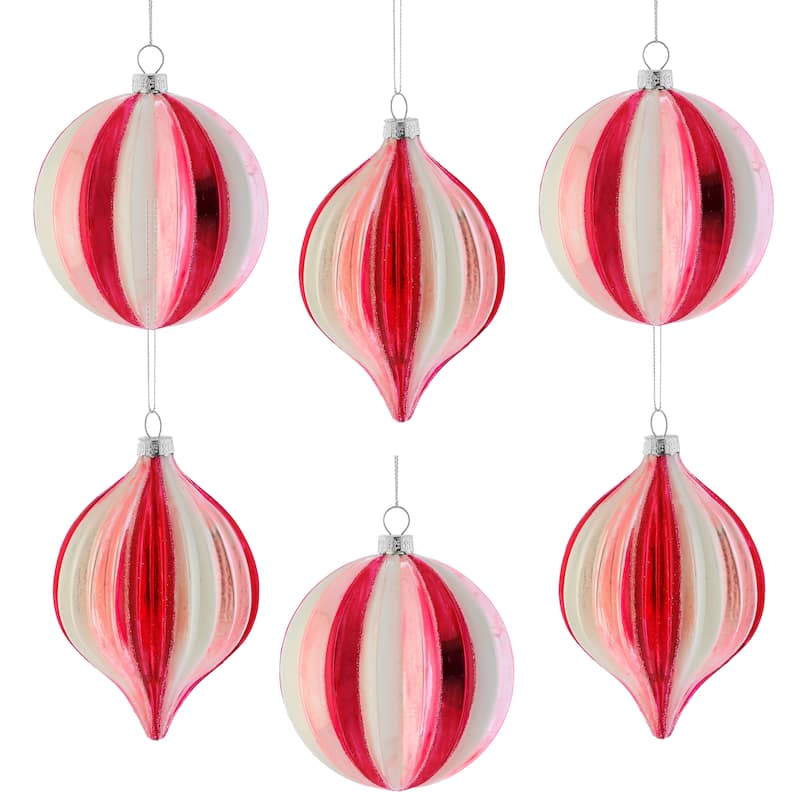 4-4.5" Glass Ridge Ball and Onion Ornament set of 6