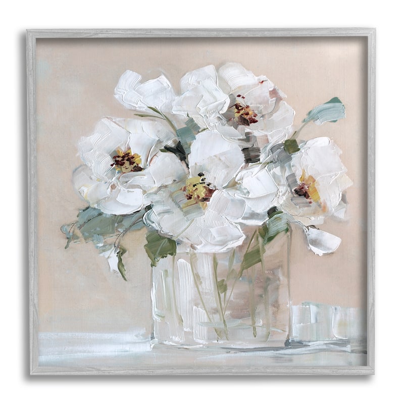 Stupell Traditional White Blooms Flower Arrangement Still Life Framed Wall Art, Design by Sally Swatland - 12 x 12 - Grey