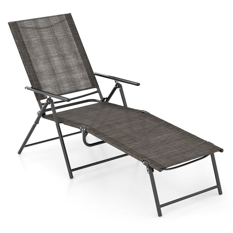 Costway Patio Folding Chaise Lounge Chairs with 6-Level Backrest - 61"-74.5" x 25" x 25.5"-40" (L x W x H) - Tan
