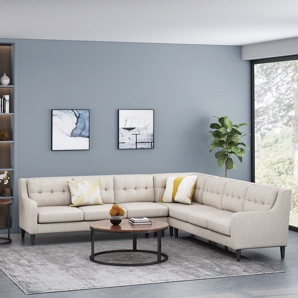 slide 42 of 60, Worden Contemporary Tufted Fabric 7 Seater Sectional Sofa Set by Christopher Knight Home - 114.50" L x 114.50" W x 34.00" H Beige + Espresso