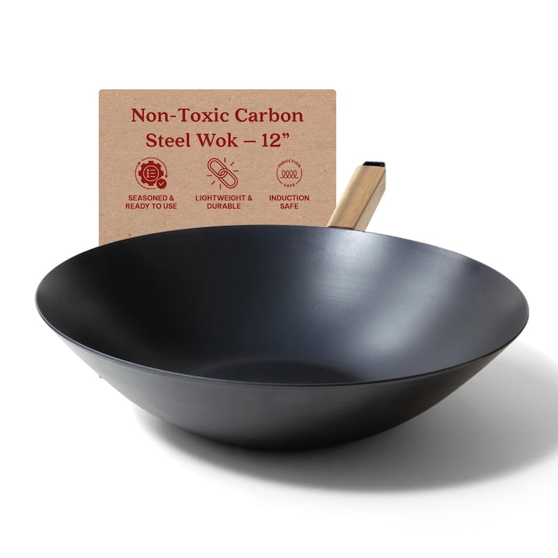 Alva Forest Carbon Steel Pan Pre-Seasoned with Natural Mineral Oil - 12"Wok