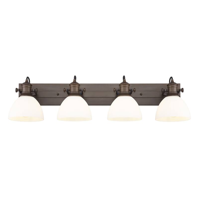 Yep by Golden Lighting Hines 4-light Vanity in Rubbed Bronze and Opal Glass