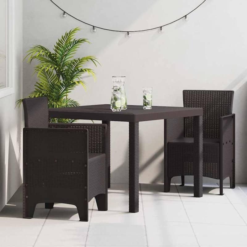 vidaXL Garden Dining Set 3/5 pcs Anthracite/Brown Polt rattan - 100 x 100 x 73 cm - Brown/ without cushion/ 2 seater