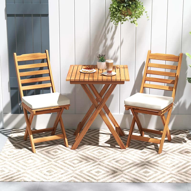 Patiojoy 3-Piece Folding Bistro Set with Removable Seat Cushions - See Details - Natural