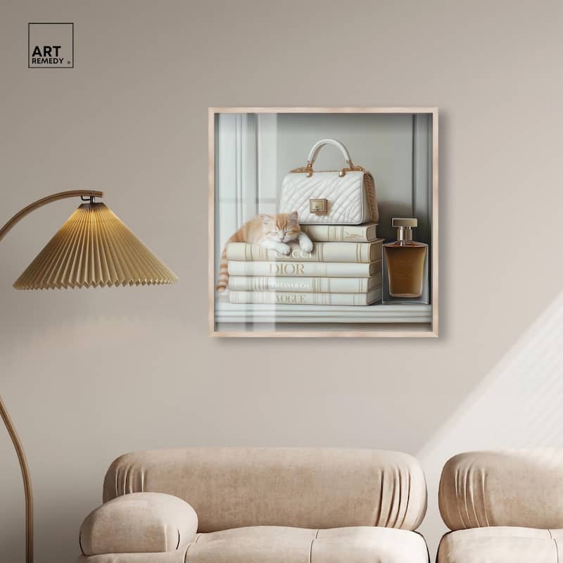 Ivory Books and Kitten Shadowbox by Art Remedy
