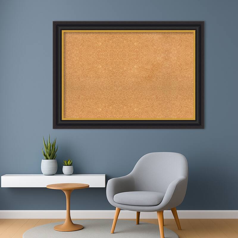 Sierra Black Brown Wood Framed Cork Board - Bulletin Board, Organization Board, Pin Board