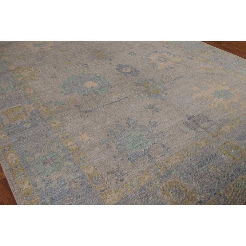 Vegetable Dye Oushak Oriental Area Rug Hand-Knotted Grey Wool Carpet - 8'11"x 11'8"