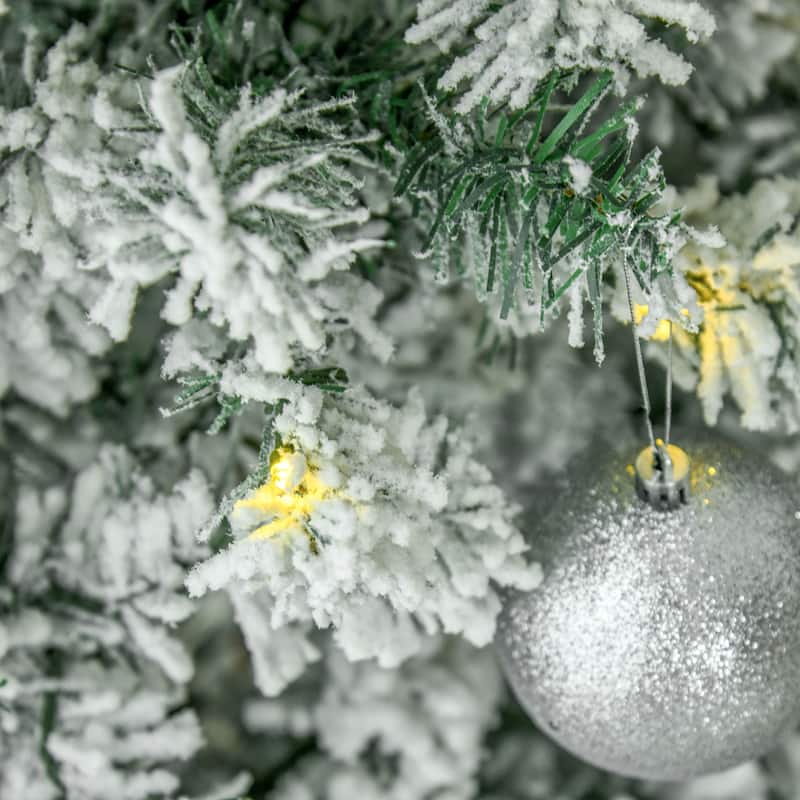 HOMCOM Pre-Lit Snow-Flocked Slim Douglas Fir Tree - Realistic Branches, LED Lights - Green