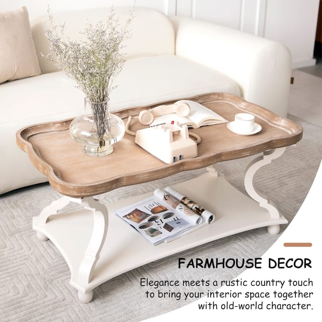 COZAYH Rustic Farmhouse Cottagecore Coffee Table On Sale Overstock