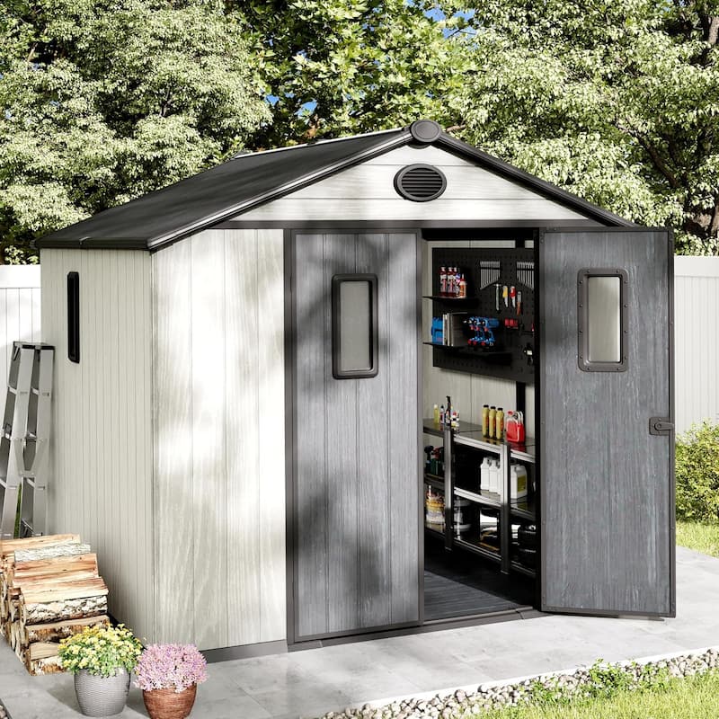 Bezseller Outdoor Storage Tool Shed with Door and Floor - White - 8*8 FT