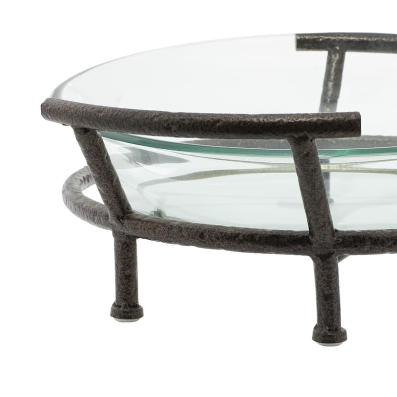 Tempered Glass Kitchen Serving Bowl with Brown Metal Base - Clear - Roche River Decor