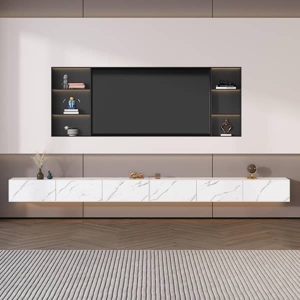 Floating Wall Mounted TV Stand, Modern Hanging TV Stand, 4 Flip Down ...