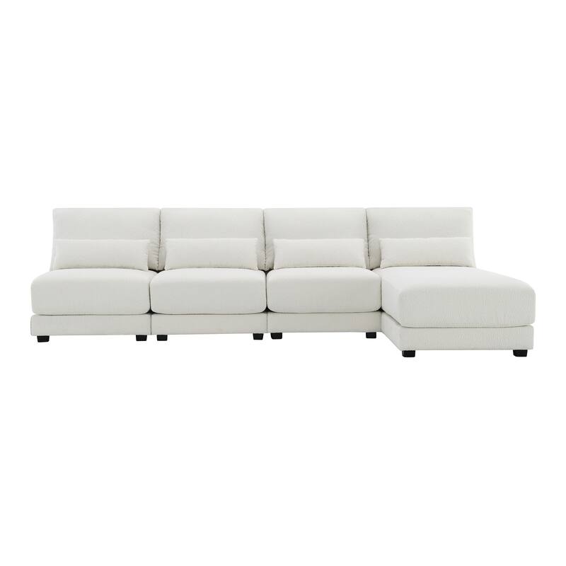 120" L-Shaped 4 Seater Sectional Sofa with Reversible Chaise and 4 Waist Pillow, Armless Design for Space-Saving Comfort