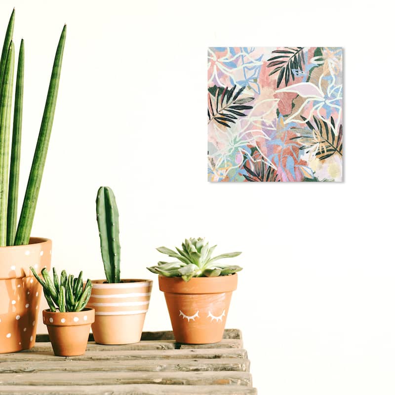 Wynwood Studio Canvas Floral and Botanical Palm Leaf Abstract Pink and Light Pink Modern & Contemporary Wall Art Canvas Print - 12 x 12