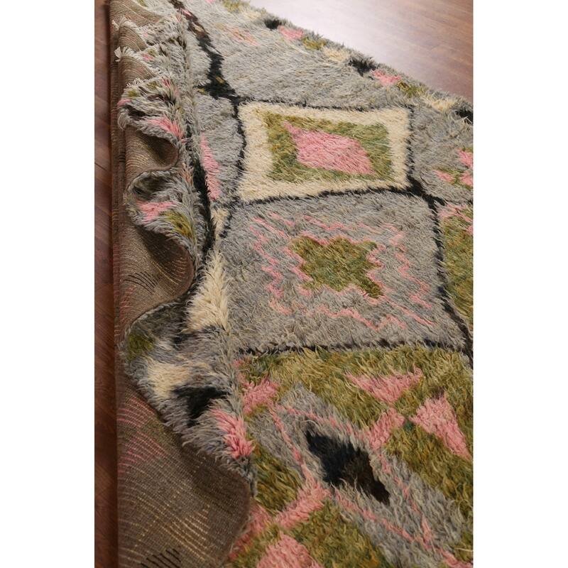 Hand Knotted Oriental 100% Wool Carpet Modern Tribal Greys & Charcoal Moroccan Area Rug - 8' 10'' X 6' 10''