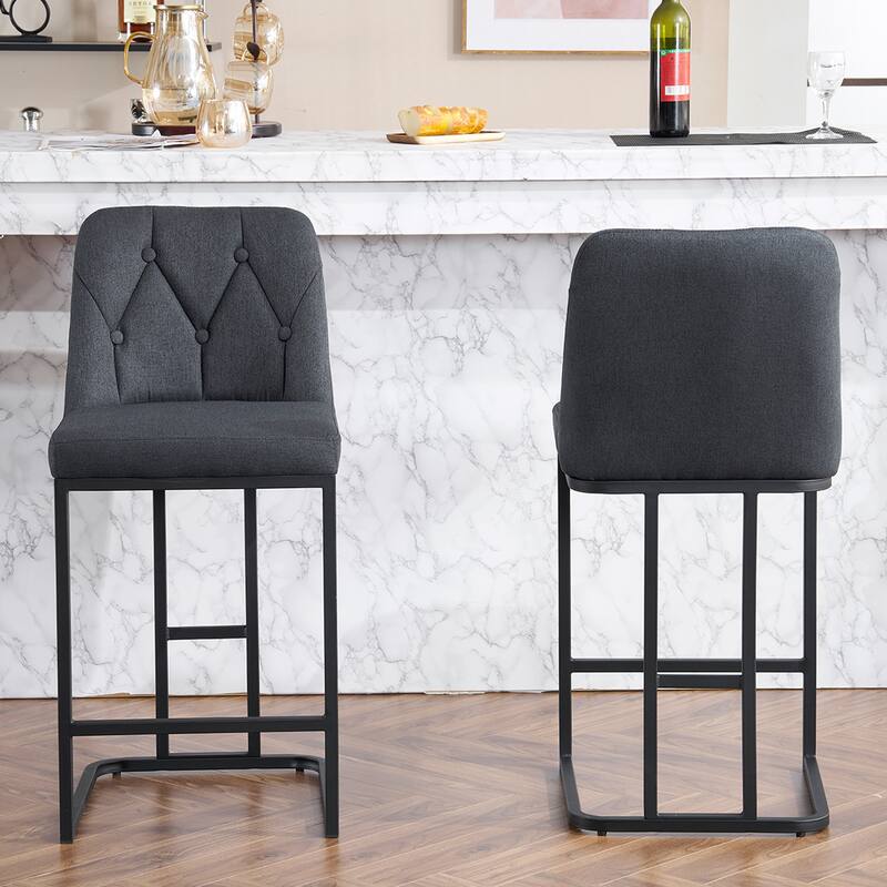 Bar Stool Set of 2, Upholstered Bar Stool with Button-Tufted Backrest, Counter Height Armless Chair with Sturdy Metal Frame