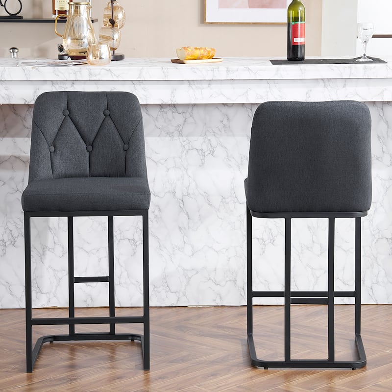 Counter Height Bar Stools Set of 2, 25.2'' Upholstered Bar Stools with Button-Tufted Backrest & Metal Frame for Kitchen, Bar