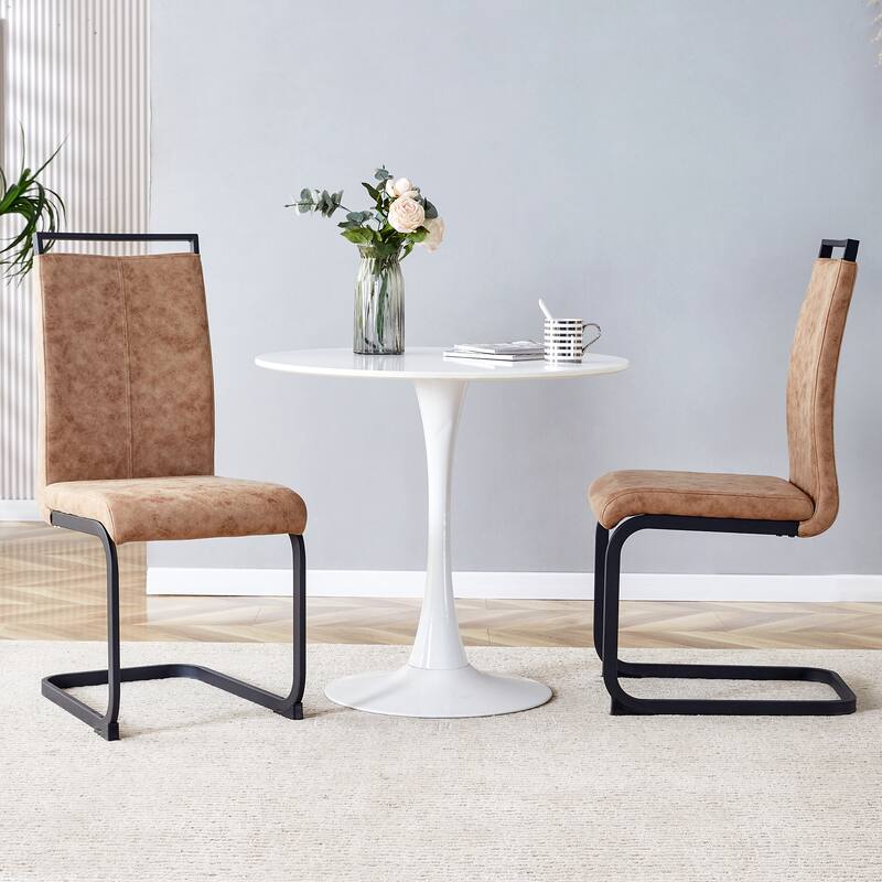 Brown High Back Upholstered Side Chair with C-shaped Tube Black Metal Legs - Set of 2