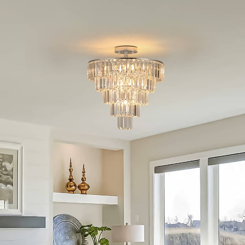 Crystal Chandeliers, 5-Tier Round Semi Flush Mount Chandelier Light Fixture,Large Contemporary Luxury Ceiling Lighting