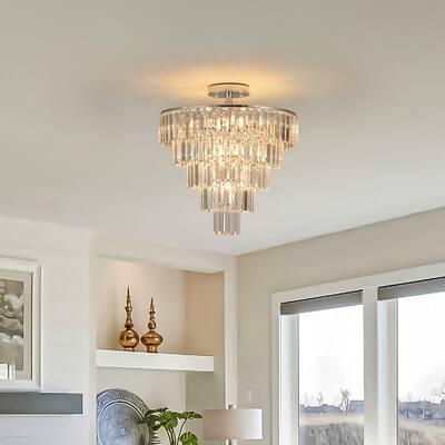 Large Crystal Chandelier in White Chrome Color, Modern Chandelier, Dining Room, Living room, Bedroom