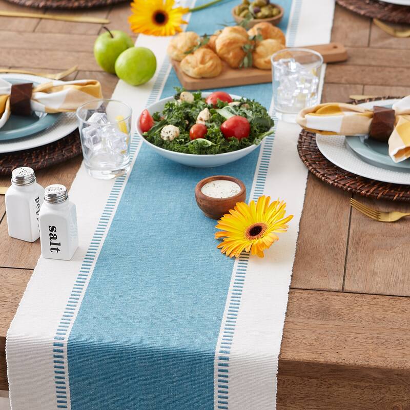 DII Dobby Striped Fringe Ribbed Table Runner