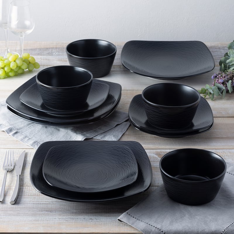 Noritake Colorscapes Swirl Set Of 4 Square Dinner Plates, 10-3/4" - Black