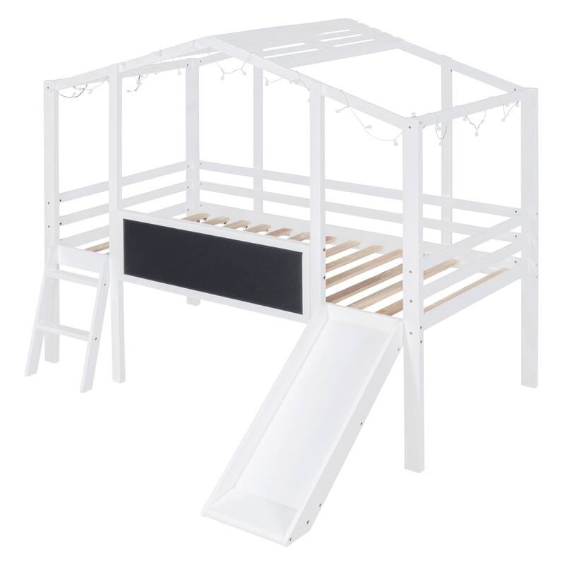 Twin Size Loft Bed with Ladder and Slide