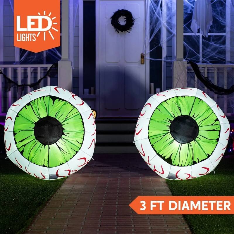 Joyfy 2 Pack Inflatable LED Green Eyeball Decorations