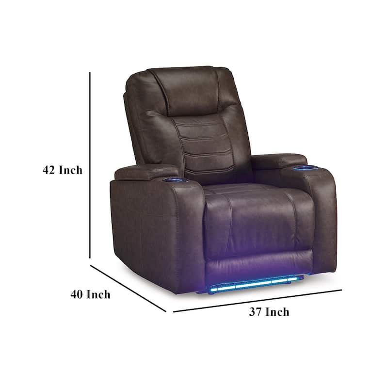 Scon Power Recliner Chair, 37 Inch, LED Light, Brown Faux Leather
