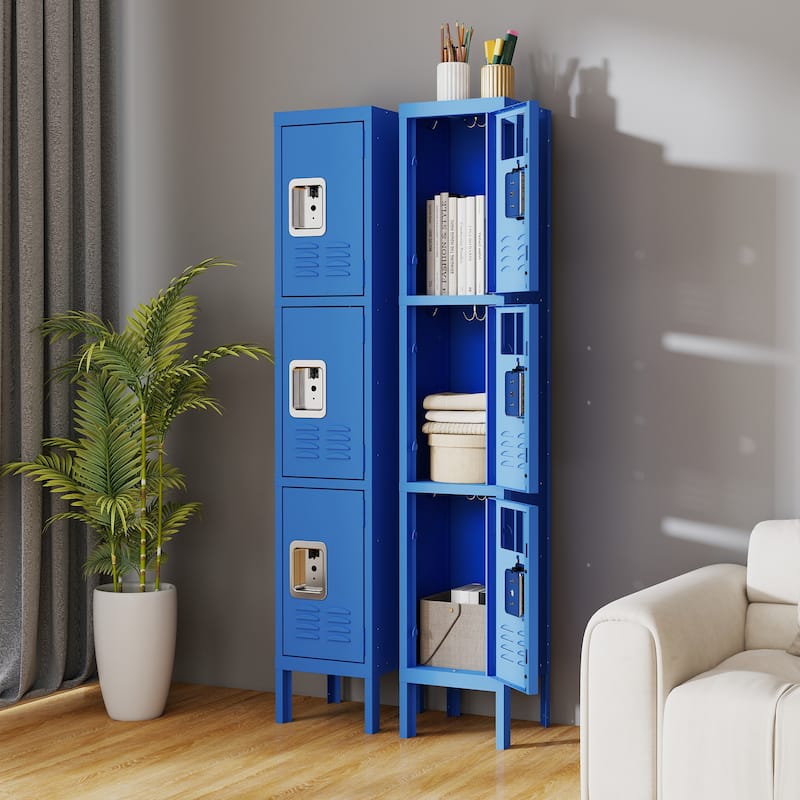 66"H Metal Lockers for Employees with 3 Door Storage Locker for Employees Gym School Home Office Garag - Blue