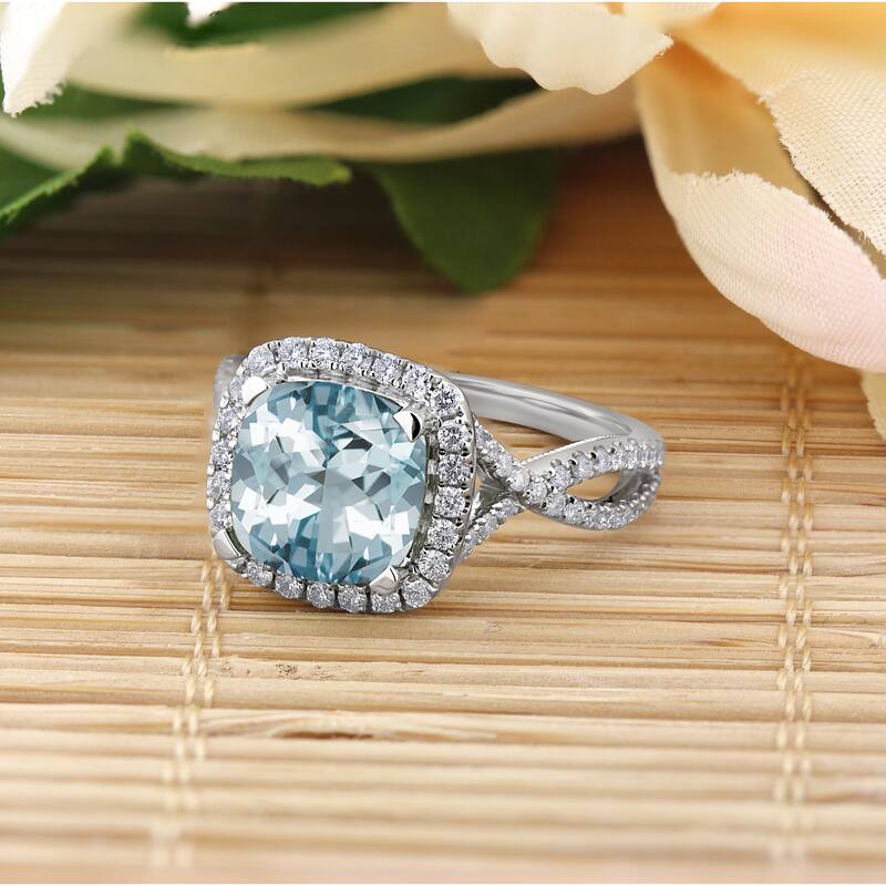 Auriya 1 7/8ct Cushion-cut Aquamarine and Halo Diamond Engagement Ring 1/2cttw 14k Gold