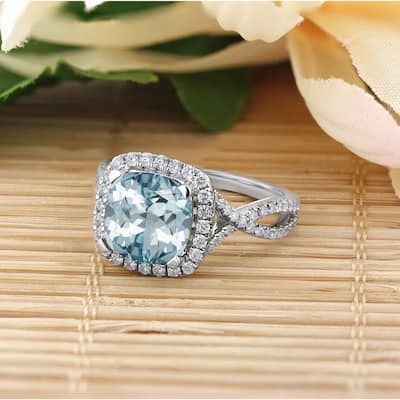 Auriya 1 7/8ct Cushion-cut Aquamarine and Halo Diamond Engagement Ring 1/2cttw 14k Gold