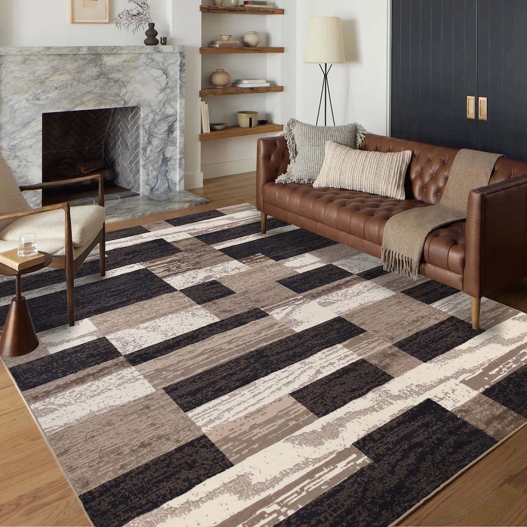 Superior Rockwood Modern Geometric Patchwork Indoor Runner or Area Rug