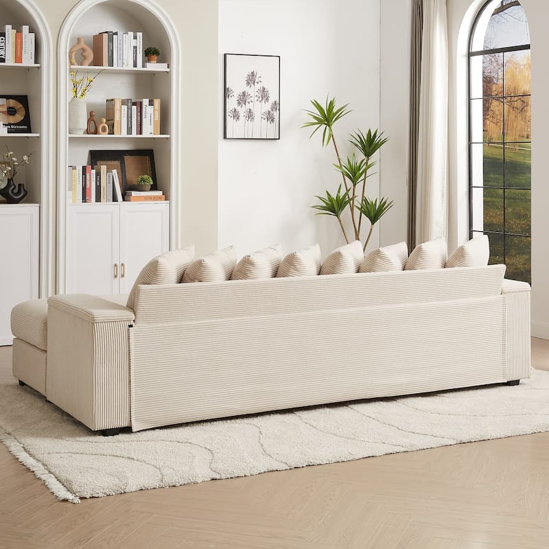 104'' L-Shaped Corduroy Sectional Sofa Couches with Chaise, 8 Pillows