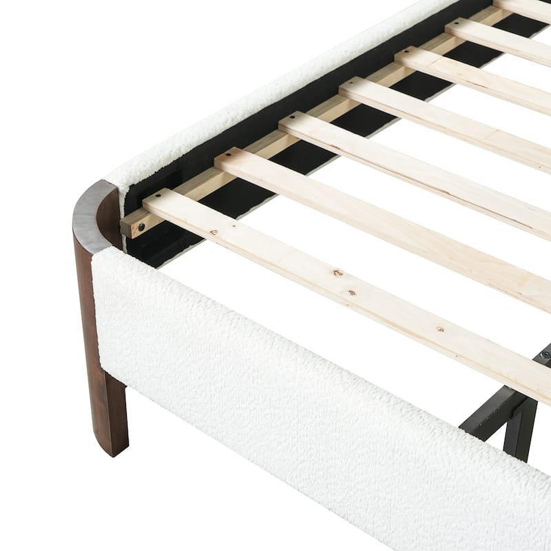 Christopher Knight Home - Modern Boucle Upholstered Platform Bed with Built-In Floating Shelves